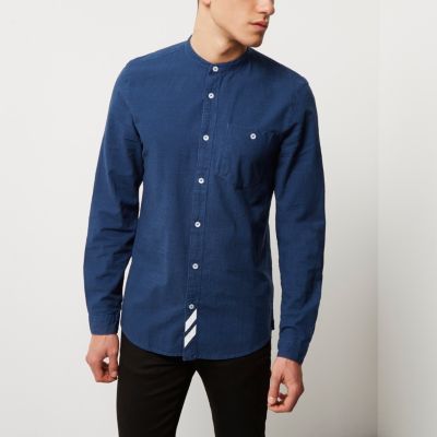 Blue stripe grandad casual shirt